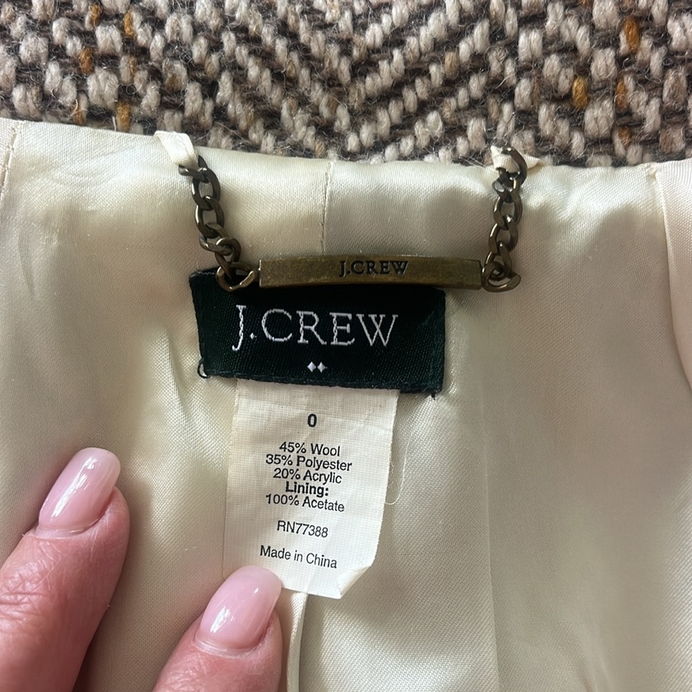 EUC J.Crew tan and brown tweed oversized button-down preppy old money pea coat - Picture 9 of 10